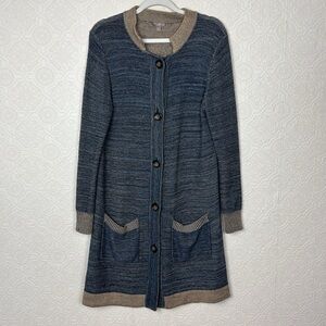 J Jill Cardigan Jacket Linen Cotton Blue Duster Long Medium‎ Sweater Warm